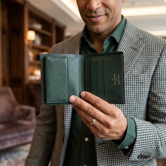 Louis Vuitton Dark Green Taiga Leather Bi-fold Wallet Certificate of Auth. - Picture 2 of 15